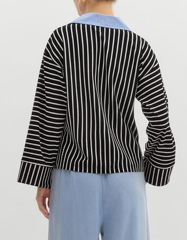 Kedera Women's Oversized Striped Sweatshirts V Neck Long Sleeve Polo Shirts Collared Sweater Work Business Casual Top in Kuwait