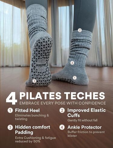 Slouch Pilates Grip Socks Yoga Barre Non Slip Scrunch Merino Wool Gym Workout Breathable Moisture Wicking Anti Odor in Kuwait