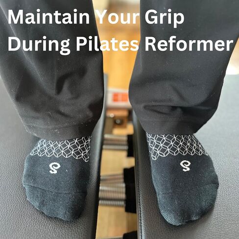 Non Slip Pilates Grip Socks Crew Length For Reformer, Mat, Barre, Yoga, Organic Cotton, Black Medium, Anti Slip Crew Midcalf Gripper Long Socks in Saudi Arabia