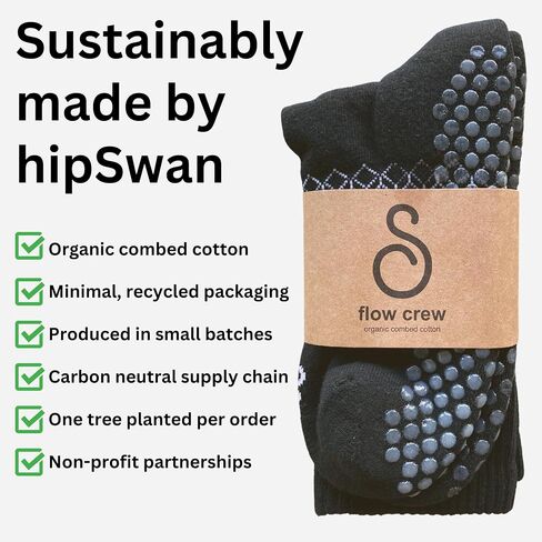 Non Slip Pilates Grip Socks Crew Length For Reformer, Mat, Barre, Yoga, Organic Cotton, Black Medium, Anti Slip Crew Midcalf Gripper Long Socks in Saudi Arabia