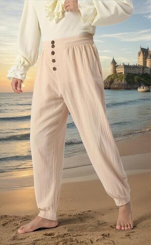 Mens Medieval Viking Pirate Pants Renaissance Tapered Pants Halloween Cosplay Costumes Elastic Cotton Linen Trousers in Saudi Arabia