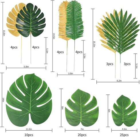 Abzo 77 Pieces 9 Kinds Artificial Palm Leaves for Tropical Party Decorations Golden Tropical Leaves with Stems Jungle Leaves Decoration Hawaiian Party Beach Baby Shower Wedding Birthday Decorations in Saudi Arabia