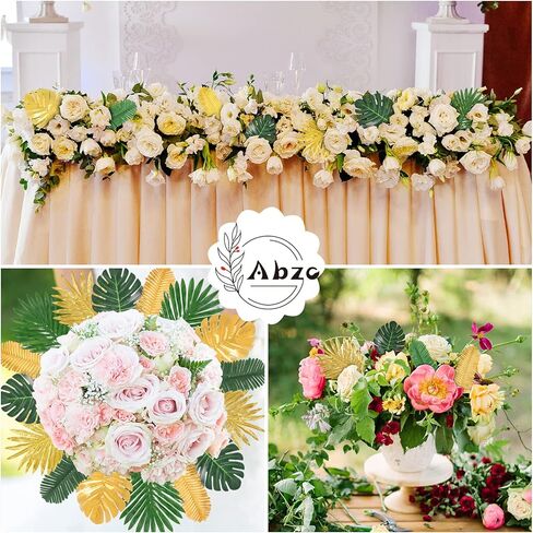 Abzo 77 Pieces 9 Kinds Artificial Palm Leaves for Tropical Party Decorations Golden Tropical Leaves with Stems Jungle Leaves Decoration Hawaiian Party Beach Baby Shower Wedding Birthday Decorations in Saudi Arabia
