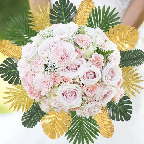 Abzo 77 Pieces 9 Kinds Artificial Palm Leaves for Tropical Party Decorations Golden Tropical Leaves with Stems Jungle Leaves Decoration Hawaiian Party Beach Baby Shower Wedding Birthday Decorations in Saudi Arabia