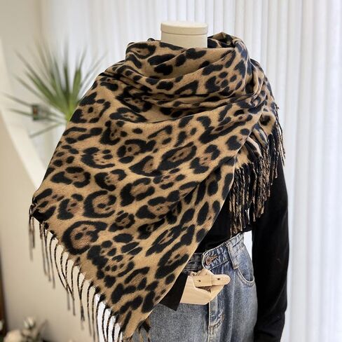 Women Leopard Print Scarf for Cold Weather - Soft Warm Shawls Scarves with Tassels(74.8''*23.62') in Saudi Arabia