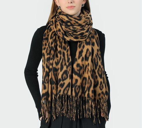 Women Leopard Print Scarf for Cold Weather - Soft Warm Shawls Scarves with Tassels(74.8''*23.62') in Saudi Arabia