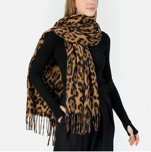 Women Leopard Print Scarf for Cold Weather - Soft Warm Shawls Scarves with Tassels(74.8''*23.62') in Saudi Arabia