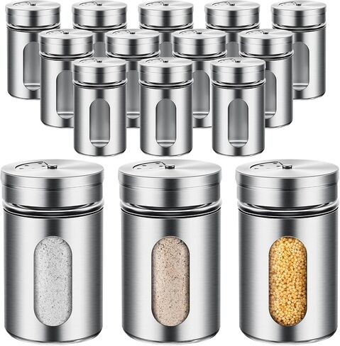 24 Pieces Salt and Pepper Shakers Stainless Steel Spice Shakers with 3 Adjustable Pour Holes, 3.4 oz Salt Dispenser Stainless Steel Spice Jars with Rotating Lids for Sugar Seasoning Home in Saudi Arabia