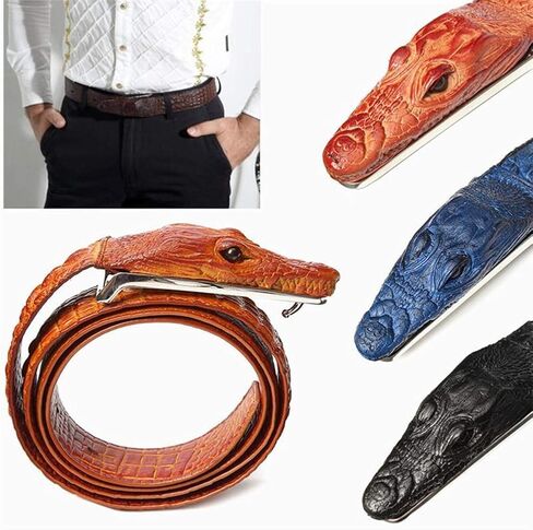 Men Alligator Crocodile Skin Imitation Cowhide Leather Alloy Adjustable Buckle Belt in Saudi Arabia