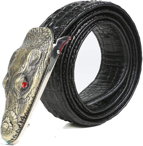 Men Alligator Crocodile Skin Imitation Cowhide Leather Alloy Adjustable Buckle Belt in Saudi Arabia