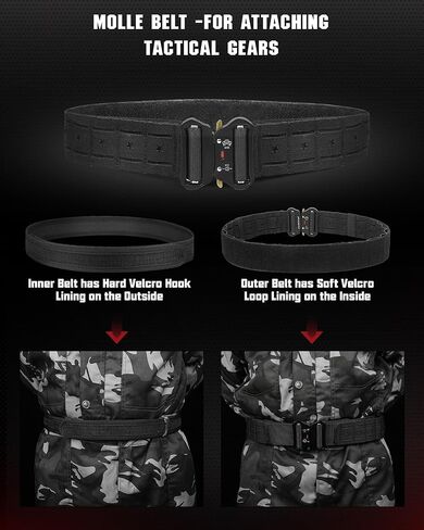 Tactical Belt for Men, Molle Gun Belt 2" & 1.5" with Laser-Cut Shooting Hunting Duty Belts Quick Release Buckle in Kuwait