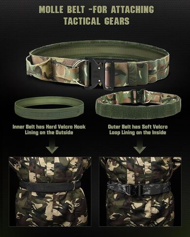 Tactical Belt for Men, Molle Gun Belt 2" & 1.5" with Laser-Cut Shooting Hunting Duty Belts Quick Release Buckle in Kuwait