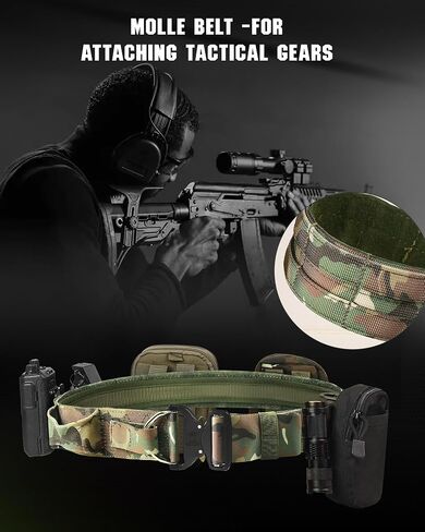 Tactical Belt for Men, Molle Gun Belt 2" & 1.5" with Laser-Cut Shooting Hunting Duty Belts Quick Release Buckle in Kuwait