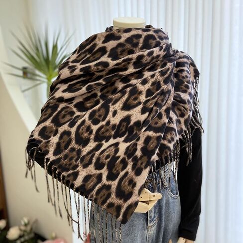 Women Leopard Print Scarf for Cold Weather - Soft Warm Shawls Scarves with Tassels(74.8''*23.62') in Saudi Arabia