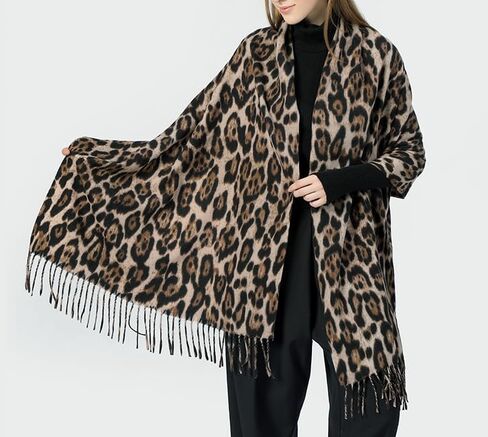 Women Leopard Print Scarf for Cold Weather - Soft Warm Shawls Scarves with Tassels(74.8''*23.62') in Saudi Arabia