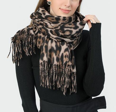 Women Leopard Print Scarf for Cold Weather - Soft Warm Shawls Scarves with Tassels(74.8''*23.62') in Saudi Arabia