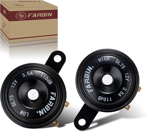 Farbin Car Horn 12V دراجة نارية مضغوطة القرن 110 ديسيبل مقاوم للماء عالية ونغمة الأبواق الكهربائية العالمية للدراجات النارية ركاب السيارة على الطرق الوعرة على الطرق الوعرة. in Saudi Arabia