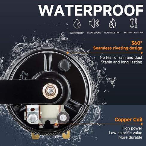Farbin Car Horn 12V دراجة نارية مضغوطة القرن 110 ديسيبل مقاوم للماء عالية ونغمة الأبواق الكهربائية العالمية للدراجات النارية ركاب السيارة على الطرق الوعرة على الطرق الوعرة. in Saudi Arabia