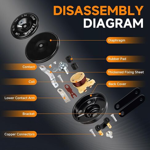 Farbin Car Horn 12V دراجة نارية مضغوطة القرن 110 ديسيبل مقاوم للماء عالية ونغمة الأبواق الكهربائية العالمية للدراجات النارية ركاب السيارة على الطرق الوعرة على الطرق الوعرة. in Saudi Arabia