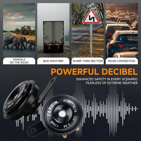 Farbin Car Horn 12V دراجة نارية مضغوطة القرن 110 ديسيبل مقاوم للماء عالية ونغمة الأبواق الكهربائية العالمية للدراجات النارية ركاب السيارة على الطرق الوعرة على الطرق الوعرة. in Saudi Arabia