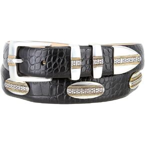 Andrew Silver with Gold Buckle Alligator Black Genuine Leather Belt 1-1/8" Wide in Saudi Arabia