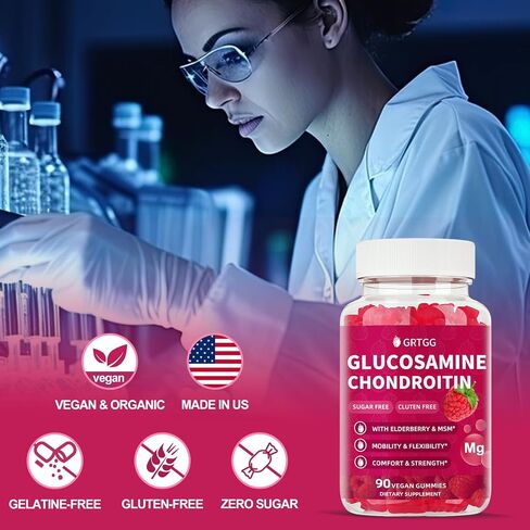 Glucosamine chondroitin Gummies مع MSM & Elderberry Extra Strength 3000mg - دعم مشترك ، مكمل دعم المناعة المضاد للأكسدة للبالغين والنساء - 90 Raspberry Gummies in Saudi Arabia