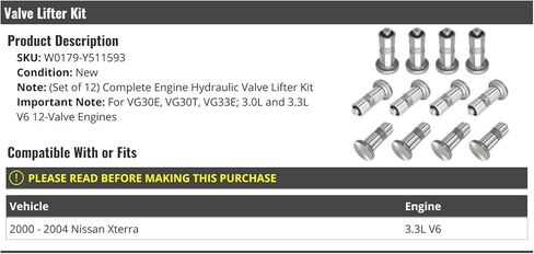 طقم رافع الصمام الهيدروليكي - مجموعة من 12 - متوافقة مع 2000-2004 نيسان Xterra 3.3L V6 12 صمام VG33E in Kuwait