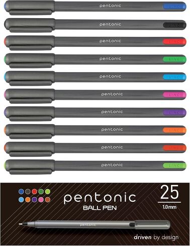 Pentonic Ballpoint Pens, 25 Count, Black, Red & Blue Colored Ink, 0.7 mm Fine Point, Smooth Writing For Journaling & Note Taking (PEN12126) in Saudi Arabia