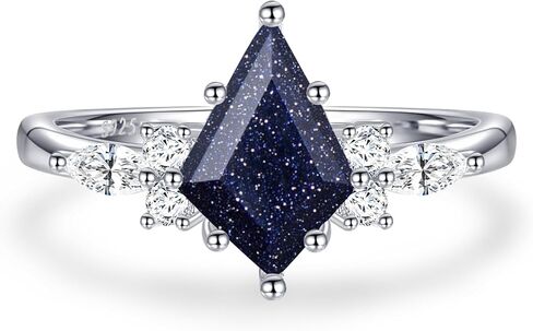 خواتم الأحجار الكريمة الطبيعية خواتم الخطبة الفضية للنساء للنساء Kite Cut Lazuli Wedding Rings LaziS Lazuli Promise Gift for Valentine's Day Size 5-9 in Kuwait