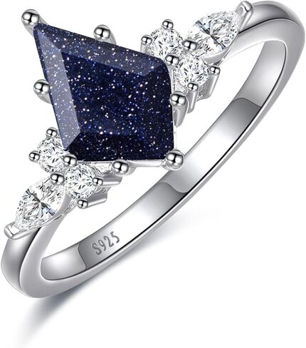 خواتم الأحجار الكريمة الطبيعية خواتم الخطبة الفضية للنساء للنساء Kite Cut Lazuli Wedding Rings LaziS Lazuli Promise Gift for Valentine's Day Size 5-9 in Kuwait