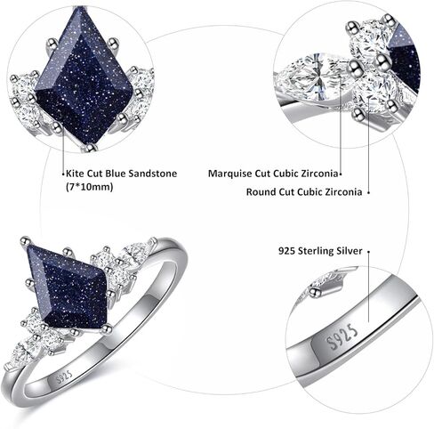 خواتم الأحجار الكريمة الطبيعية خواتم الخطبة الفضية للنساء للنساء Kite Cut Lazuli Wedding Rings LaziS Lazuli Promise Gift for Valentine's Day Size 5-9 in Kuwait