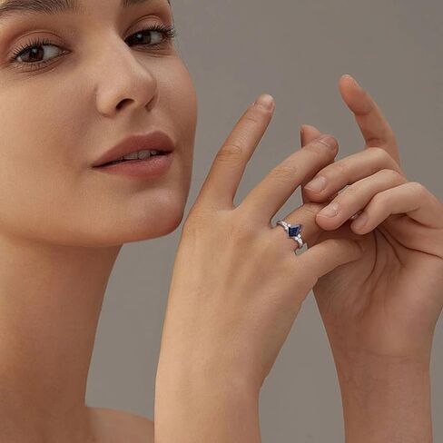 خواتم الأحجار الكريمة الطبيعية خواتم الخطبة الفضية للنساء للنساء Kite Cut Lazuli Wedding Rings LaziS Lazuli Promise Gift for Valentine's Day Size 5-9 in Kuwait