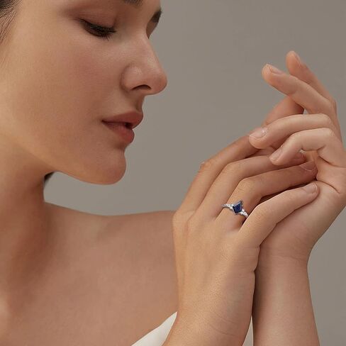 خواتم الأحجار الكريمة الطبيعية خواتم الخطبة الفضية للنساء للنساء Kite Cut Lazuli Wedding Rings LaziS Lazuli Promise Gift for Valentine's Day Size 5-9 in Kuwait