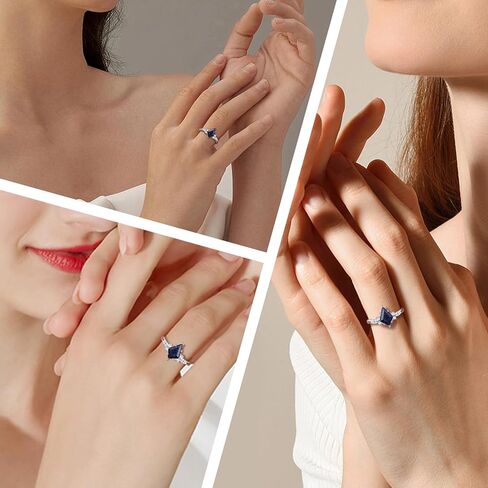 خواتم الأحجار الكريمة الطبيعية خواتم الخطبة الفضية للنساء للنساء Kite Cut Lazuli Wedding Rings LaziS Lazuli Promise Gift for Valentine's Day Size 5-9 in Kuwait