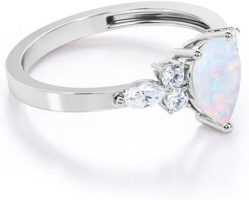 10K 14K 18K White Gold & Rose Gold Opal and Moissanite Engagement Rings for Women 1.0CT Center Pear Cut White Fire Opal Rings Jewelry Gift for Her in Saudi Arabia
