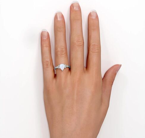 10K 14K 18K White Gold & Rose Gold Opal and Moissanite Engagement Rings for Women 1.0CT Center Pear Cut White Fire Opal Rings Jewelry Gift for Her in Saudi Arabia