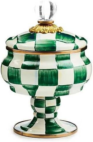 MACKENZIE-CHILDS Enamel Curiosity Pot, Decorative Container for Home Decor, Black-and-White Courtly Check in Saudi Arabia