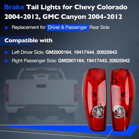 Brake Tail Lights Halogen Taillight Assembly Compatible with 2004-2012 Chevy Colorado GMC Canyon - Rear Lamps Replace for GM2800164 and GM2801164 w/o Bulbs - Driver and Passenger Side in Saudi Arabia