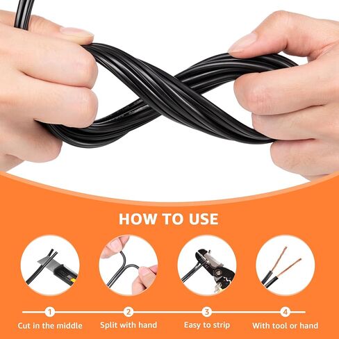 SUNVIE 100FT 12 Gauge Low Voltage Wire 12/2 Low Voltage Landscape Wire, 12 AWG 2 Conductor Electric Wire Direct Burial 12 Gauge Stranded Copper Wire for Landscape Lighting Lamp Wires, ETL Listed in Kuwait