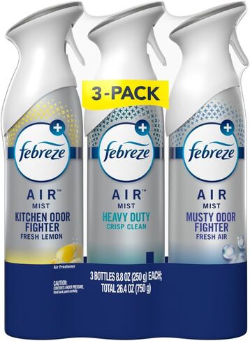 Febreze Air Freshener Spray, Odor-Fighting Room Spray, Heavy Duty Bundle, Heavy Duty Kitchen, Heavy Duty Crisp Clean, Musty Odor Fighter Scent Mix, 8.8oz, 3 Count in Saudi Arabia