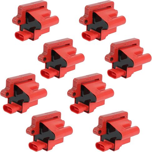 JDMSPEED 8 Round Red Ignition Coil Pack Compatible with 99-07 Chevrolet Express Silverado Tahoe/99-07 GMC Savana Yukon Sierra/04 Buick Rainier/02-06 Cadillac Escalade Replaces# UF262 D585 in Saudi Arabia