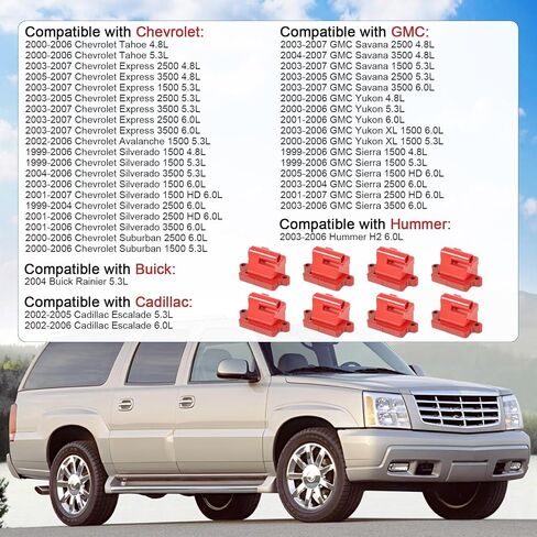 JDMSPEED 8 Round Red Ignition Coil Pack Compatible with 99-07 Chevrolet Express Silverado Tahoe/99-07 GMC Savana Yukon Sierra/04 Buick Rainier/02-06 Cadillac Escalade Replaces# UF262 D585 in Saudi Arabia