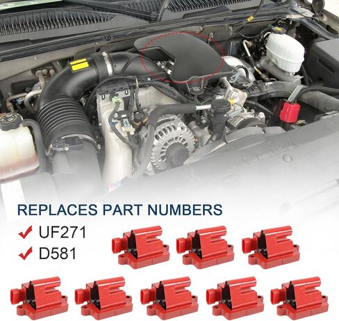 JDMSPEED 8 Round Red Ignition Coil Pack Compatible with 99-07 Chevrolet Express Silverado Tahoe/99-07 GMC Savana Yukon Sierra/04 Buick Rainier/02-06 Cadillac Escalade Replaces# UF262 D585 in Saudi Arabia