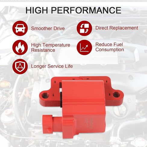 JDMSPEED 8 Round Red Ignition Coil Pack Compatible with 99-07 Chevrolet Express Silverado Tahoe/99-07 GMC Savana Yukon Sierra/04 Buick Rainier/02-06 Cadillac Escalade Replaces# UF262 D585 in Saudi Arabia