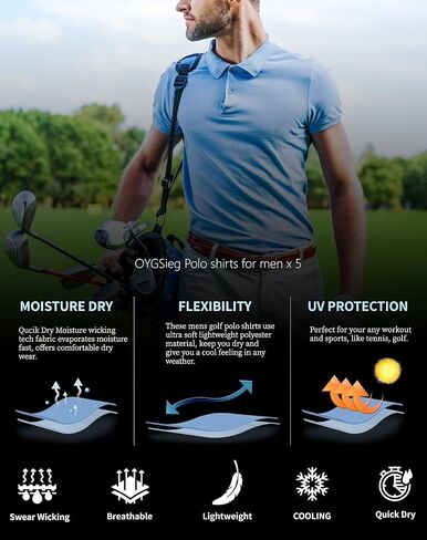 OYGSieg 5 Pack Mens Polo Shirt Short Sleeve Tactical Shirts Quick Dry Performance Golf Shirt Pique Jersey Outdoor Shirt in Kuwait