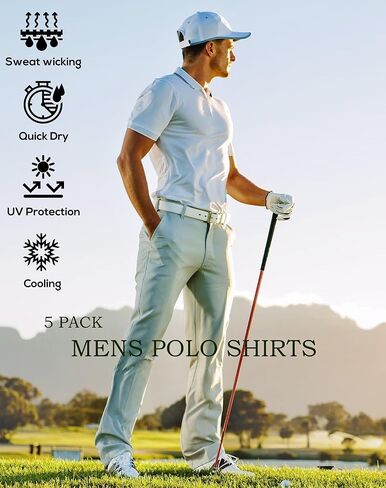 OYGSieg 5 Pack Mens Polo Shirt Short Sleeve Tactical Shirts Quick Dry Performance Golf Shirt Pique Jersey Outdoor Shirt in Kuwait