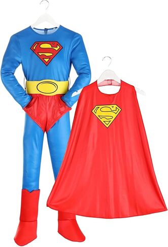 Kid's Classic Superman Costume for Boy's - Child DC Comic Superhero Suit with Cape, Briefs, Belt, & Boot Covers in Saudi Arabia