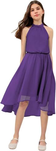 MCieloLuna Junior Girls Summer Dresses Boho Formal Party Gown Halter Neck Wedding Guest Bridesmaid Dress Knee Length in Kuwait