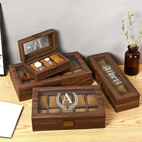 xrlsg Personalized Watch Box Custom Engraved Watch Storage Cases with Glass Lid PU Leather Watch Holder Organizer for Men Gift for Husband Boyfriend Dad in Kuwait