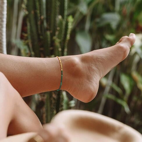 Osiana Gemstone Anklet للنساء ، 14K Gold Plated Half Beads Design Natural Stone Boho Jewely Mindmade Jewelry in Kuwait